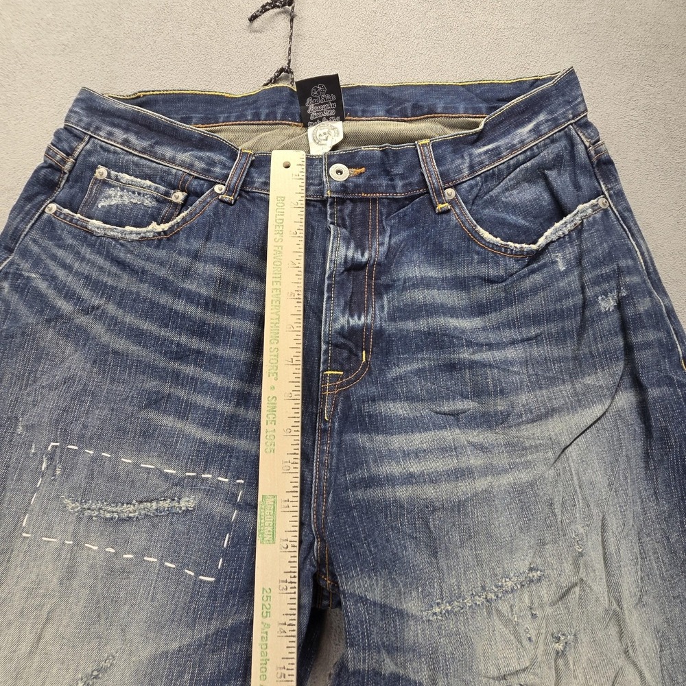 Bad Kids Jeans Mens Selvedge Blue Thrashed Honeycomb Whiskers Skull Fits 34x29 - Picture 7 of 16